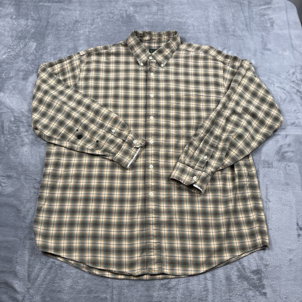 Vintage J Crew Shirt Mens XL Brown Green Plaid Oarsman Flannel Hong Kong 90s